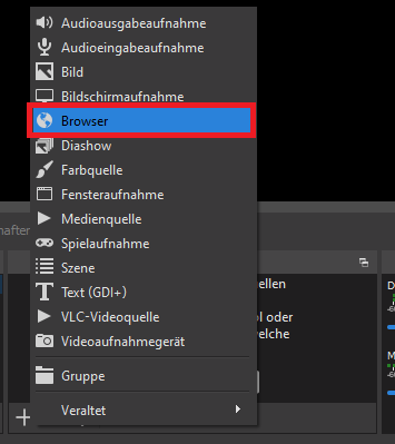 OBS Instruction: Select Browser source